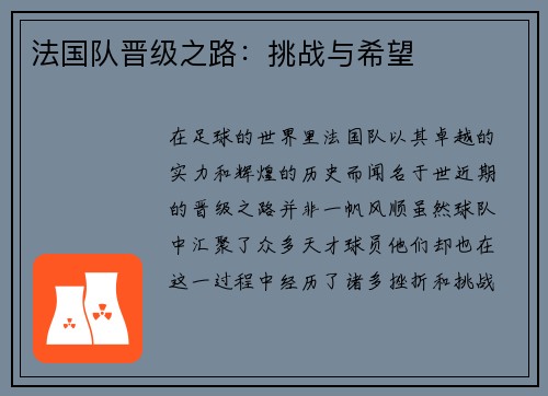 法国队晋级之路：挑战与希望
