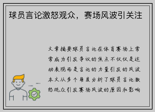 球员言论激怒观众，赛场风波引关注