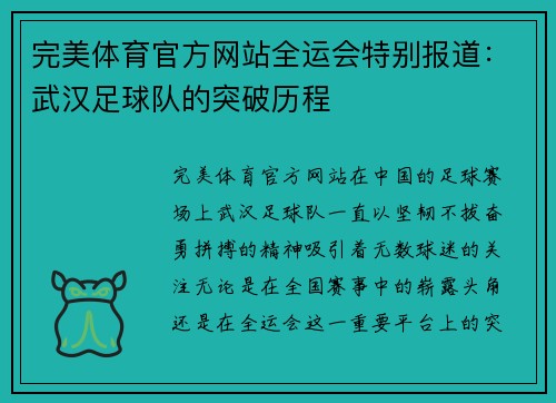 完美体育官方网站全运会特别报道：武汉足球队的突破历程